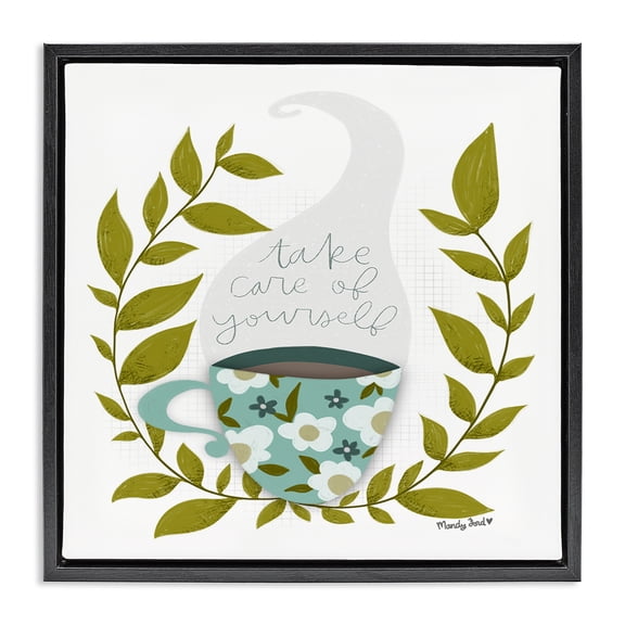 Stupell Industries Take Care with Relaxing Coffee Quotes and Sayings Painting Black Floater Framed Canvas Art Print Wall Art, 18 x 18