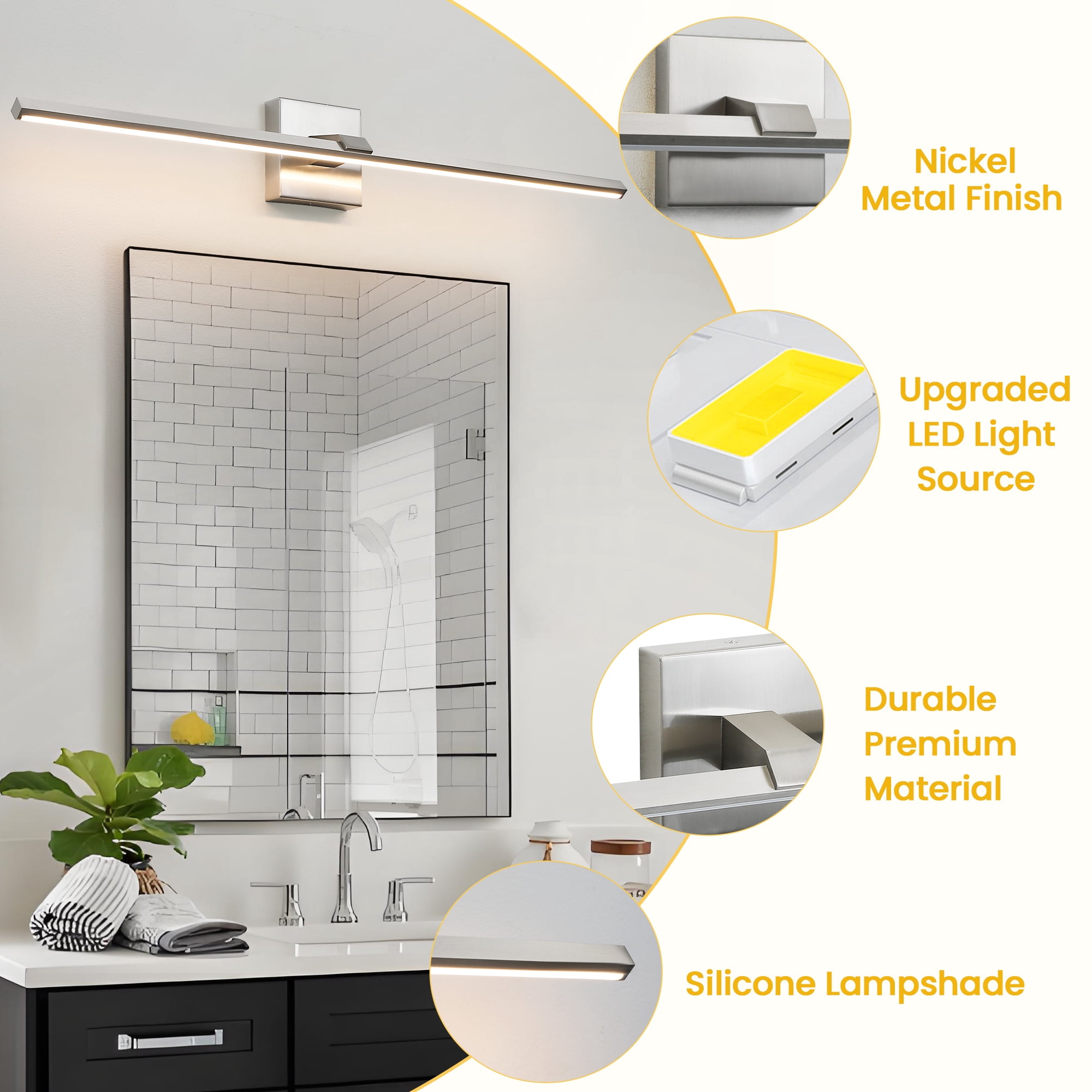 Modern Vanity Lighting Fixtures 32 Inch Bathroom Vanity Lights Over Mirror Wall Sconce for Bathroom Brushed Nickel Warm Lighting Bath Wall Sconce