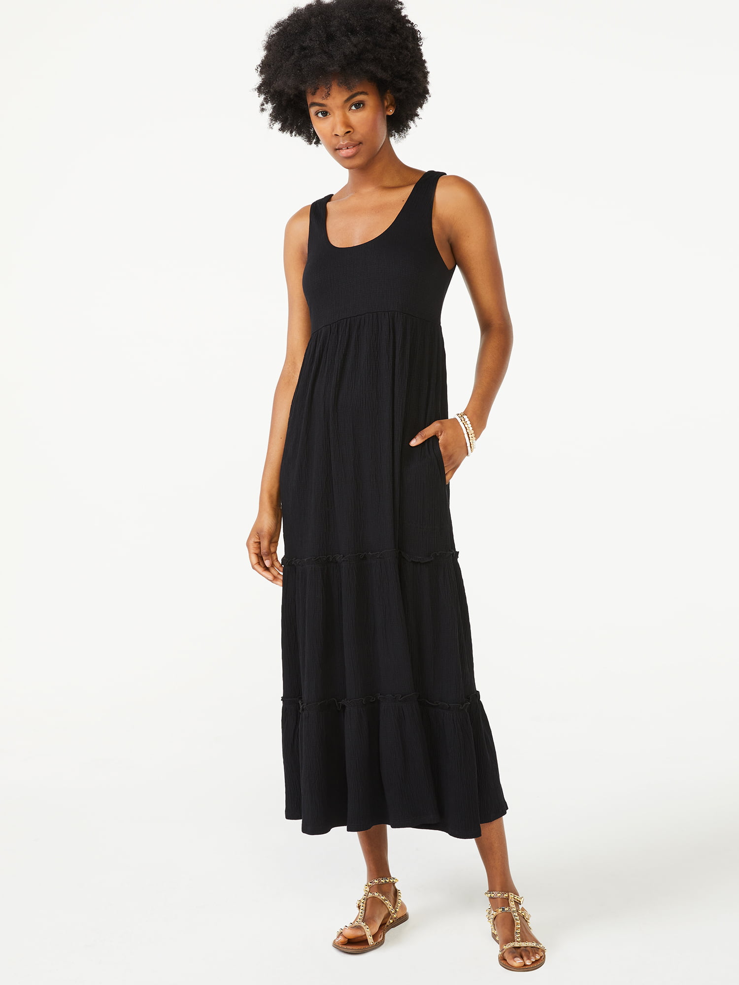 Scoop Women's Sleeveless Tiered Midi Sundress - Walmart.com