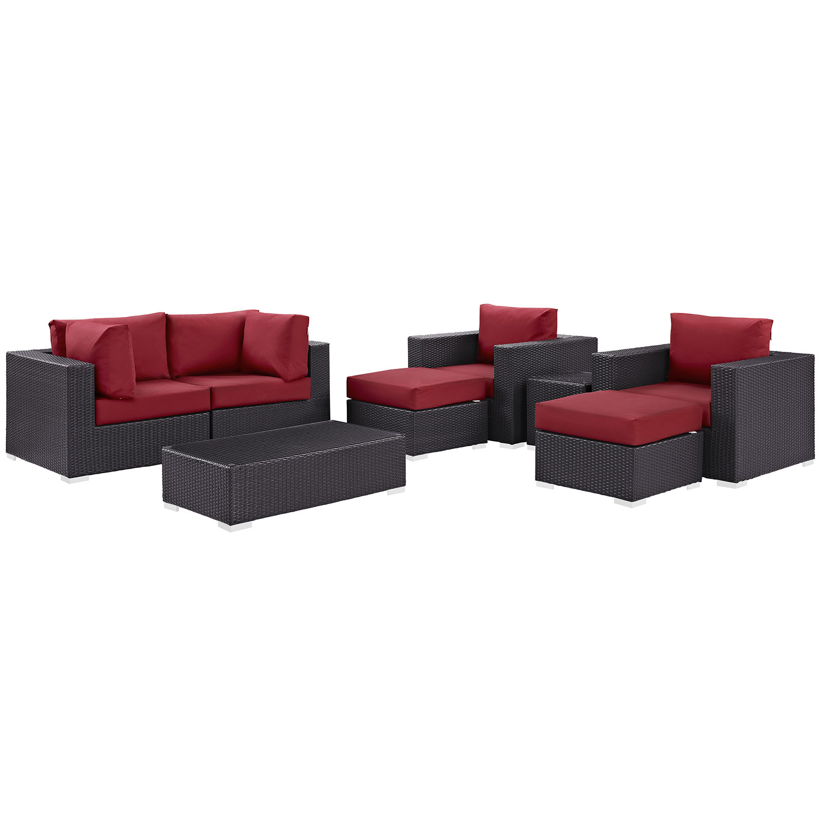 Modway Convene 8 Piece Outdoor Patio Sectional Set in Espresso Red - image 2 of 11