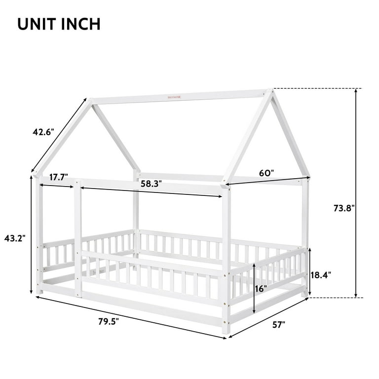 Full Size Floor Bed for Kids Wood Full Montessori Bed Frame with