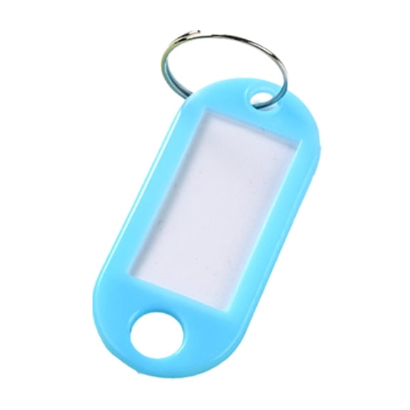 Blue Key Identification Tag with Split Ring, Plastic Blank Label Holder for Luggage, Keys, Lockers and Room Organization