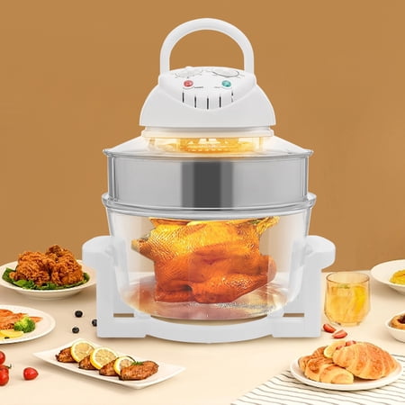 Glass Air Fryer 18Qt with Viewing Window, 1400W Halogen Air Fryer Oven for Quick Cooking, 360° Visible To Watch Food, with 8 Accessories for Baking Roasting Grilling, 60 Min Timer & 482?,