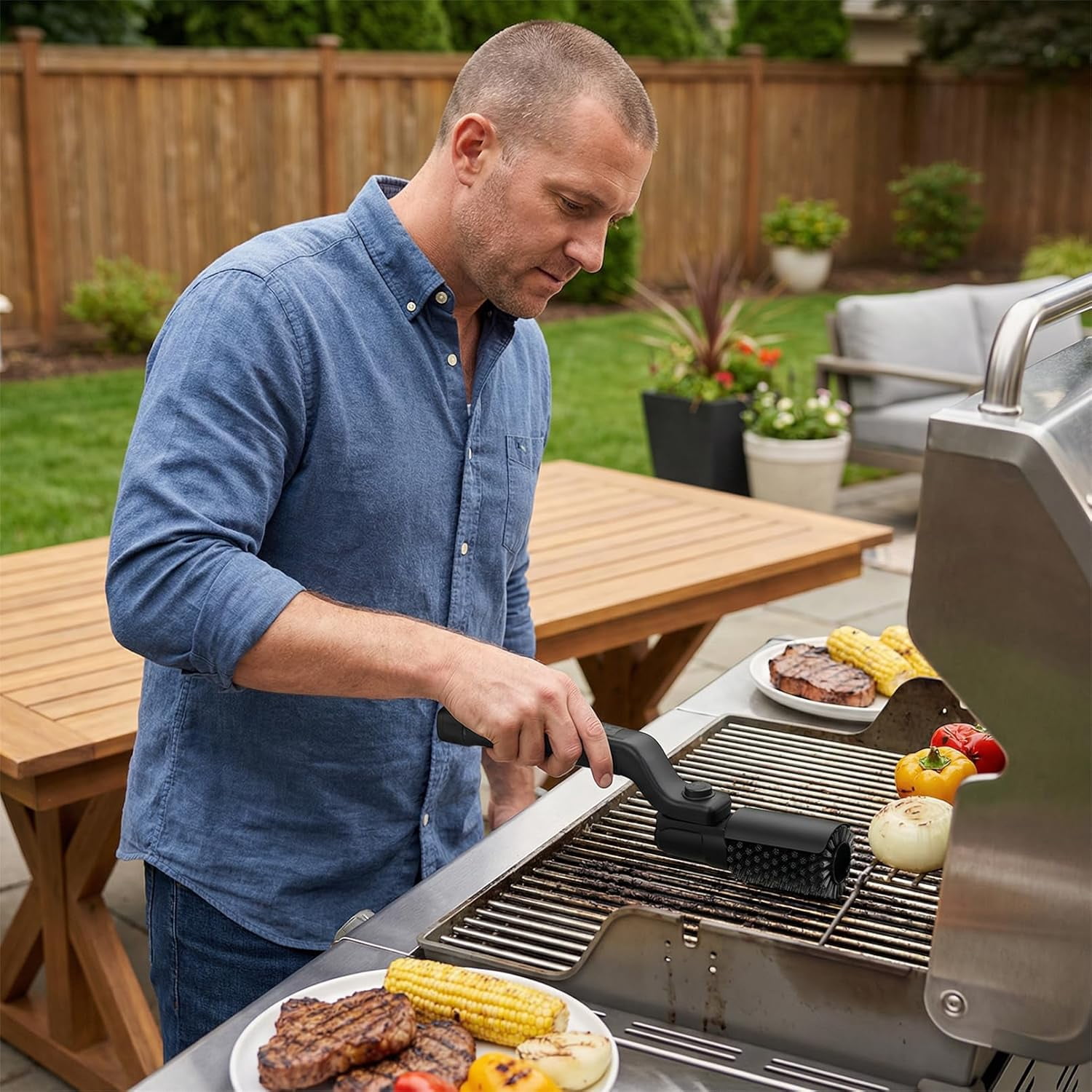 Cordless Electric Grill Brush Cleaner, Motorized Bbq Scrubber for Outdoor Grilling Cleaning, 7-Angle Adjustable Head with 3 Speeds