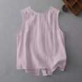 thumbnail image 4 of Daznico Women's Round Neck Sleeveless Linen Blend Back Button Tank Top Casual Summer Tops,L, 4 of 4