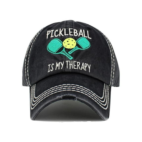 Pickleball Is My Therapy Distressed Cap Unconstructed Embroidered Black Hat