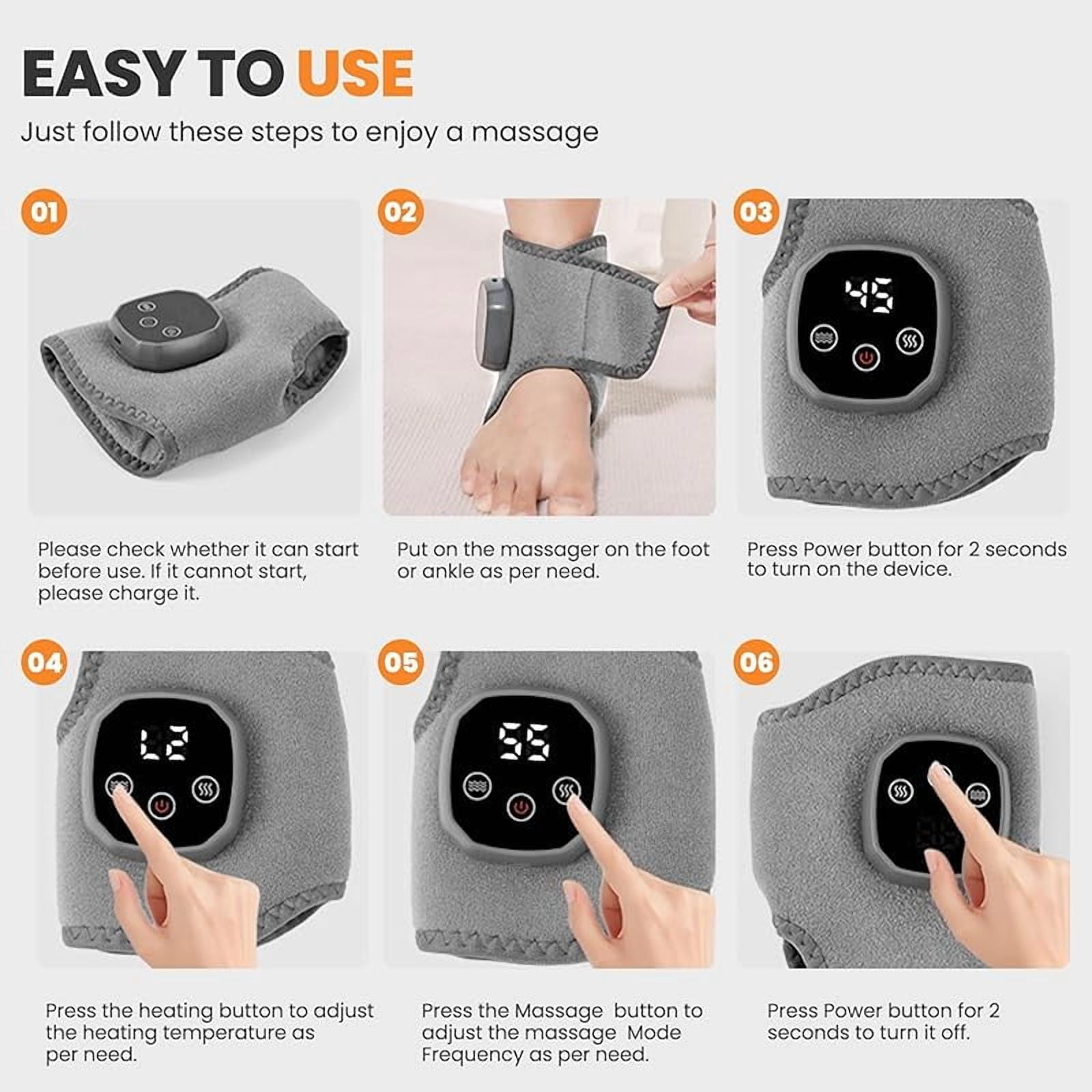 Wrongduck 2-Pack Foot Massager Warming Wrap, 2-in-1 Heated Foot and Ankle Massager with 3 Modes & 4 Heat Levels, Cordless USB Rechargeable Portable Relaxation Wraps