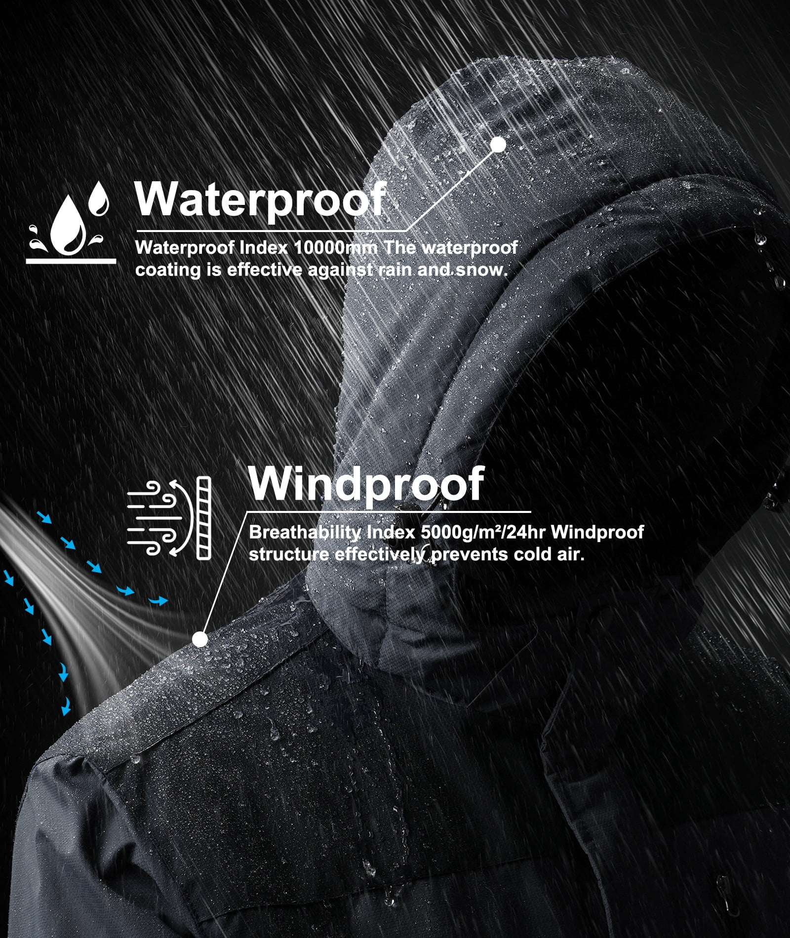 Lavenicole Men's Waterproof Ski Jacket Fleece Lined Warm Winter Snow Coat Mountain Windbreaker Hooded Raincoat
