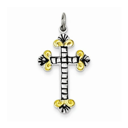 Black Vermeil Pendant - Sterling Silver Black Enamel and Vermeil Cross Pendant