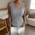 thumbnail image 5 of Soyumi Women Tank Top with Built-in Padded Bra Adjustable Wide Strap V-Neck Camisole Cotton Cami Shirts Summer Beach Vest Workout Going Out Y2K Cute Shirts, Gray, 5 of 6