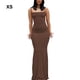 thumbnail image 5 of Sonducket larga Vestido ajustado Ropa de fiesta Cami Correas Sin mangas Piel multicolor Cierre Multiusos Atractivo Vestidos Marrón/XS, 5 of 6