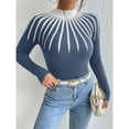 thumbnail image 6 of Women’s Half Turtleneck Striped Knit Sweater, Slim Fit Long Sleeve Pullover Top, Lightweight Viscose Ribbed Knitwear for Fall Winter, Elegant Office Casual Layering Shirt, Gift for Mom or Her, 6 of 6