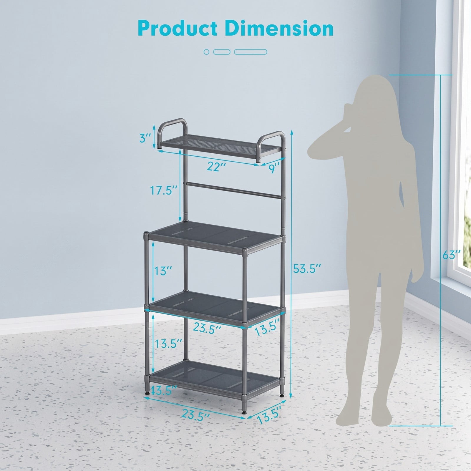 RUIE 4-Tier Baker's Rack Stand, Freestanding Kitchen Storage Rack Organizer Shelves, Heavy-Duty Iron Microwave Oven Shelf for Pantry Living Room, Green