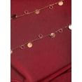 thumbnail image 6 of Burgundy Womens Backless Ruched Bodycon Mini Dress With Goldtone Ornamental Chain Plunging Neckline Spaghetti Strap, 6 of 6