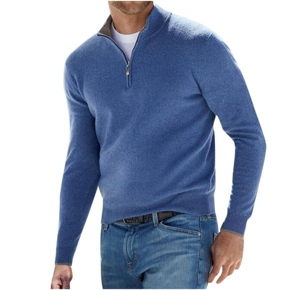 Aqestyerly Men Long tops Men'S Fashion Wool Sweater Stand Up Collar Solid Long Sleeved Knitted Pullovers