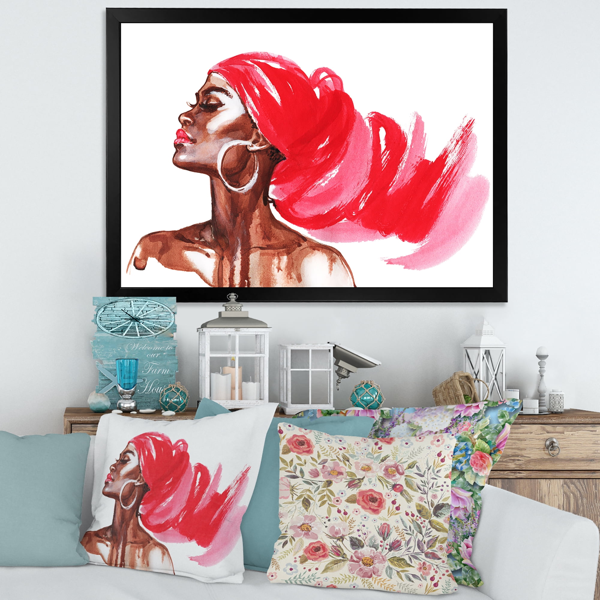 Designart 'Portrait of Afro American Woman IX' Modern Framed Art Print
