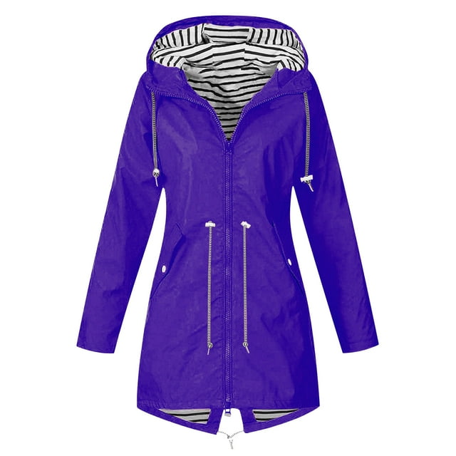 LMKIHUSA Veste de Travail pour Femme Imperméable à Rayures Doublée à Fermeture Éclair Complète Vestes Amples Plein Air Randonnée Manteaux à Cordon avec Capuchons 2025 Violet,TTG