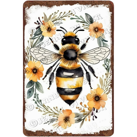 Floral Bee Vintage Aluminum Sign 12"x8" New Metal Sign Retro Style Decorative Sign Bee And Flower Garden Metal Poster Sign Decor Gifts for Bar Accessories Bathroom Wall Art