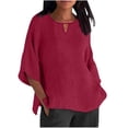 thumbnail image 2 of Fanxing Women Linen Shirts with Keyhole Loose Fitting Work TopsTrendy Crewneck Going Out Tops S-2XL, 2 of 5