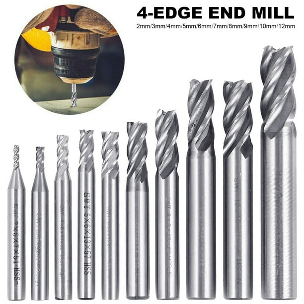 10pcs HSS CNC Straight Shank End Mill Milling Cutter Drill Bit 212mm