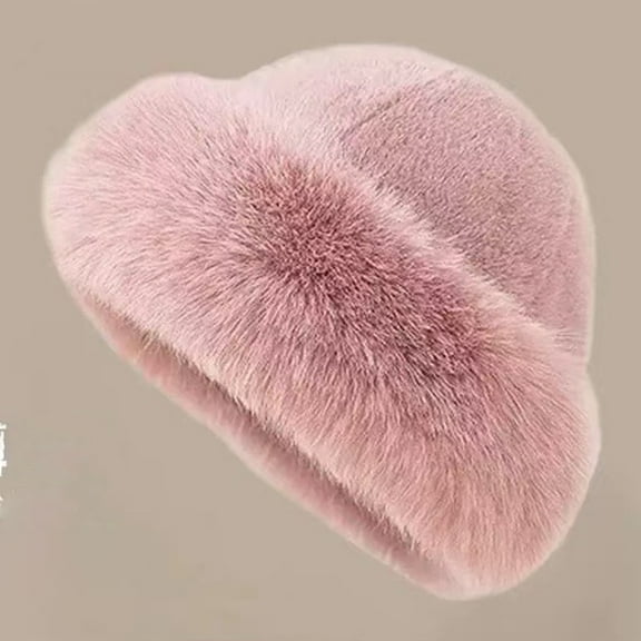 Womens Winter Faux Fur Bucket Hat, 2026 New Fluffy Fisherman Fuzzy Bucket Hat Warm Faux Mink Plush Hat Pink One Size