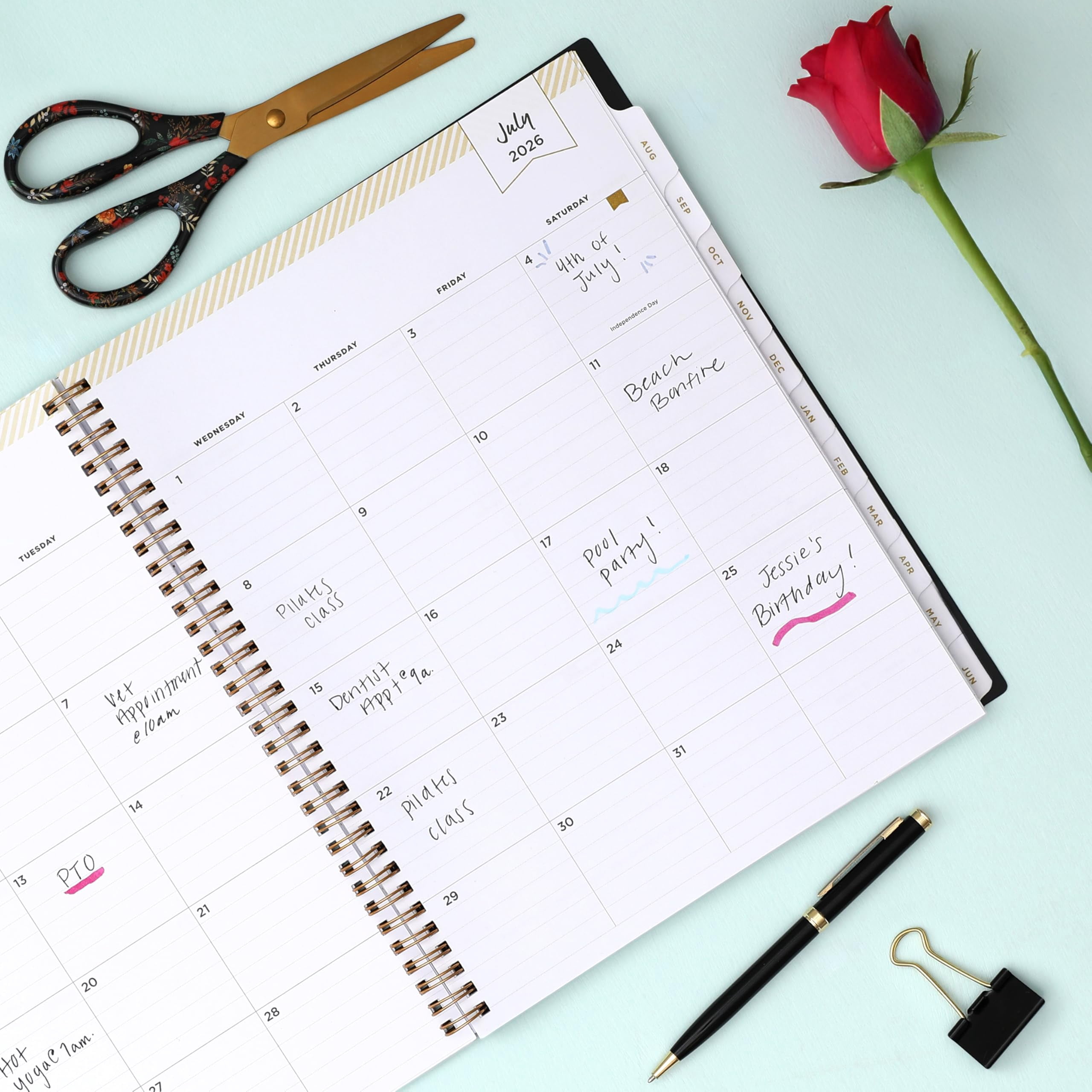 Blue Sky Day Designer 2026-2027 Weekly and Monthly Academic Year Planner Calendar, July 2026 - June 2027, 8.5" x 11", Flexible Cover, Laminated Tabs, Storage Pocket, Includes Stickers, Rose Garden