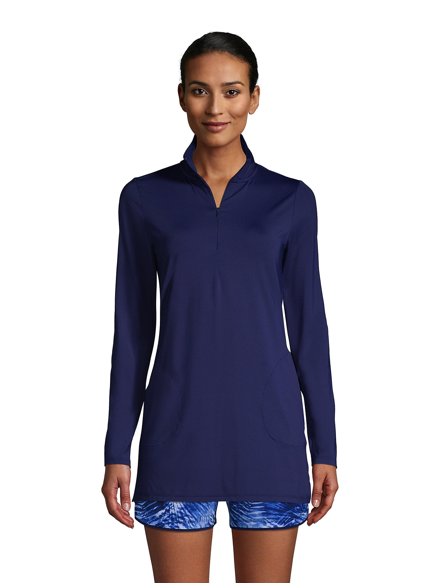 Lands' End Women's Quarter Zip Long Sleeve Tunic Rash Guard Coverup