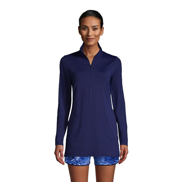 Lands' End Women's Quarter Zip Long Sleeve Tunic Rash Guard Coverup