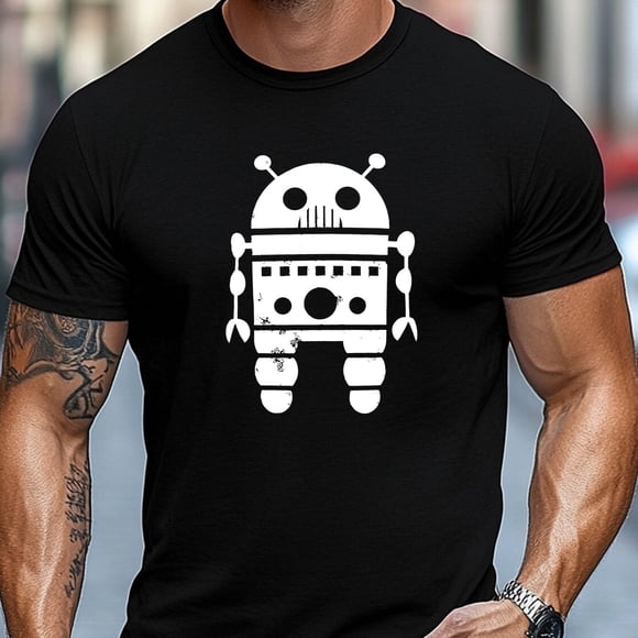 T-Shirt pour Homme, Simple et Épuré, Minimaliste et Stylé, T-Shirt Simple pour Homme Blanc à Motif Robot d'Été Décontracté à Col Rond et Manches Courtes,