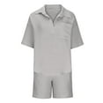 thumbnail image 3 of Vibrex Womens Casual 2 Piece Outfits Cotton Linen Sets V Neck Oversized Shirt Shorts Pajama Lounge Beach Set Solid Casual Short Sleeve Top Set, 3 of 7