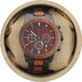thumbnail image 1 of Angie Wood Creations Montre pour Homme en Acier Inoxydable Noir et Bois de Santal Rouge, 1 of 7