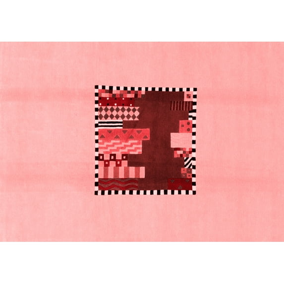 Ahgly Company Indoor Rectangle Abstract Red Modern Area Rugs, 2' x 3'