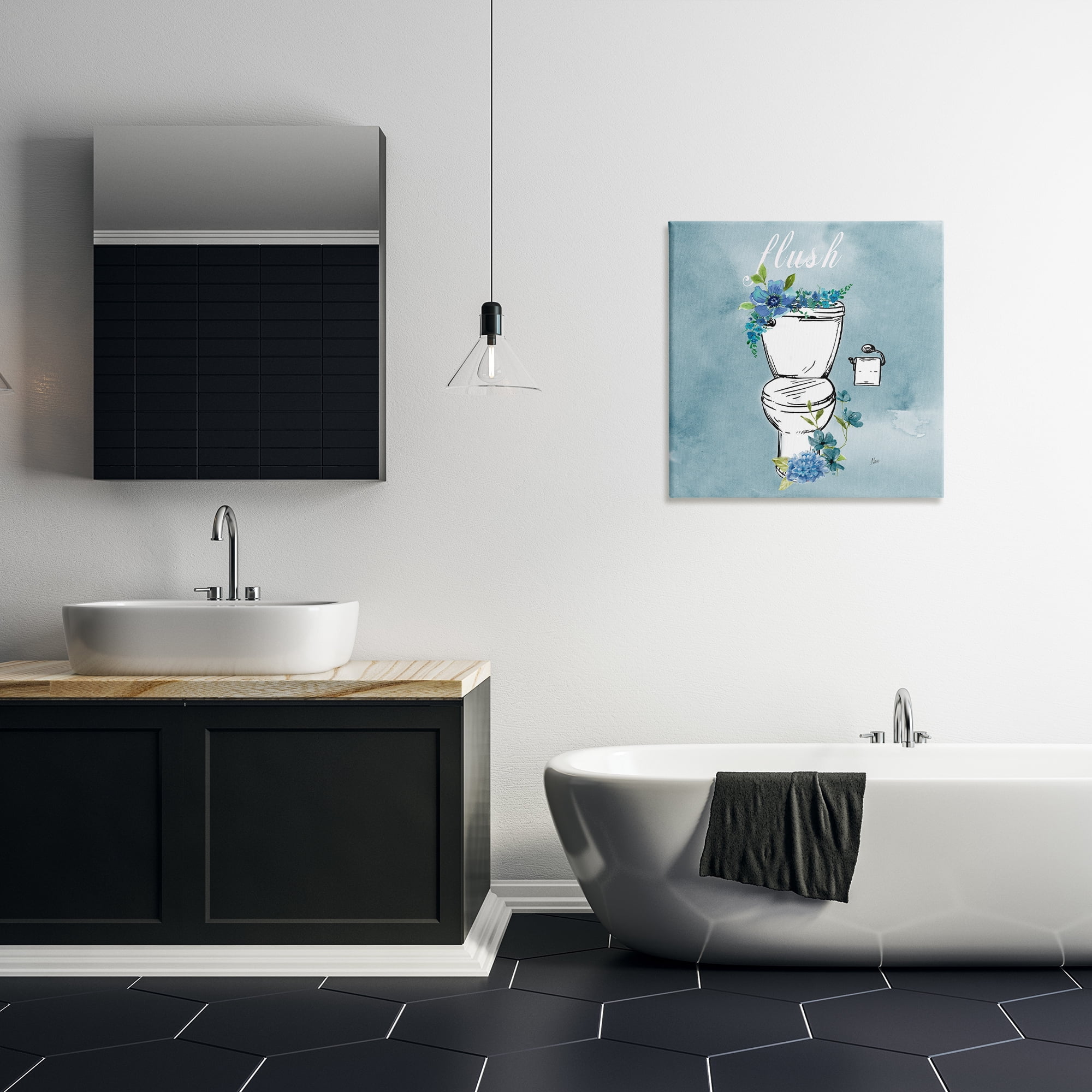 Stupell Industries Floral Bathroom Rules Flush Canvas Wall Art, design by Nan