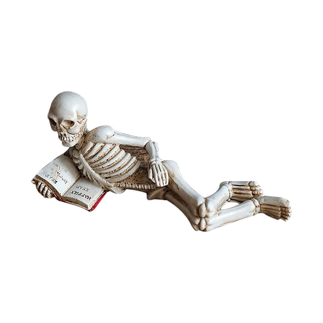 Halloween Skeleton Statue Gothic Reading Figurines For Indoor Decor Fireplace Bookshelf & Display Halloween Decor Sculpture For Themed