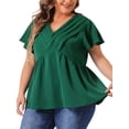 thumbnail image 4 of Agnes Orinda Plus Size Women V Neck Flare Sleeve Ruffle Peplum Wrap Blouse Top Dark Green 3X, 4 of 4