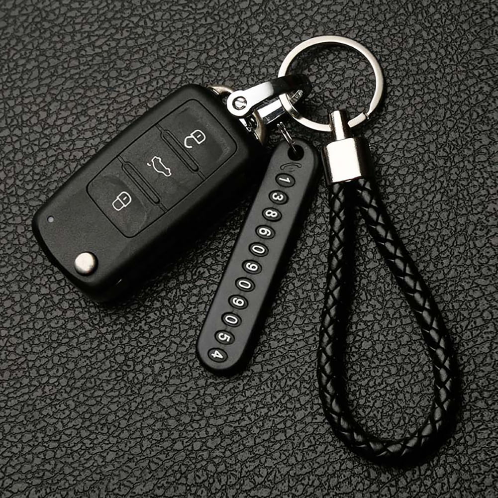 2 Pcs Anti-Lost Phone License Plate Car Keychain Pendant Car Vehicle Phone Number Card Keychain Keyring Car Interior