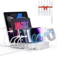 thumbnail image 1 of SooPii 60W 6-Port Charging Station for Multiple Devices, PD 20W USB C Fast Charging for lPhone 14/13/12,6 Short Cables Included, 2 in 1 Holder,for Phones,Tablets and Others,White, 1 of 5