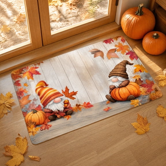 LACKUST Thanksgiving Fall Pumpkin Maple Leaf Doormat Non-Slip Absorbent Welcome Rug for Indoor Outdoor Porch Entryway Farmhouse Decor 15.7x23.6 Inch