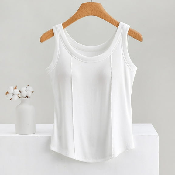 lmcalzta Womens Summer Tank Tops Sleeveless Cami Undershirts Crewneck Cotton Basic T Shirts Solid Color