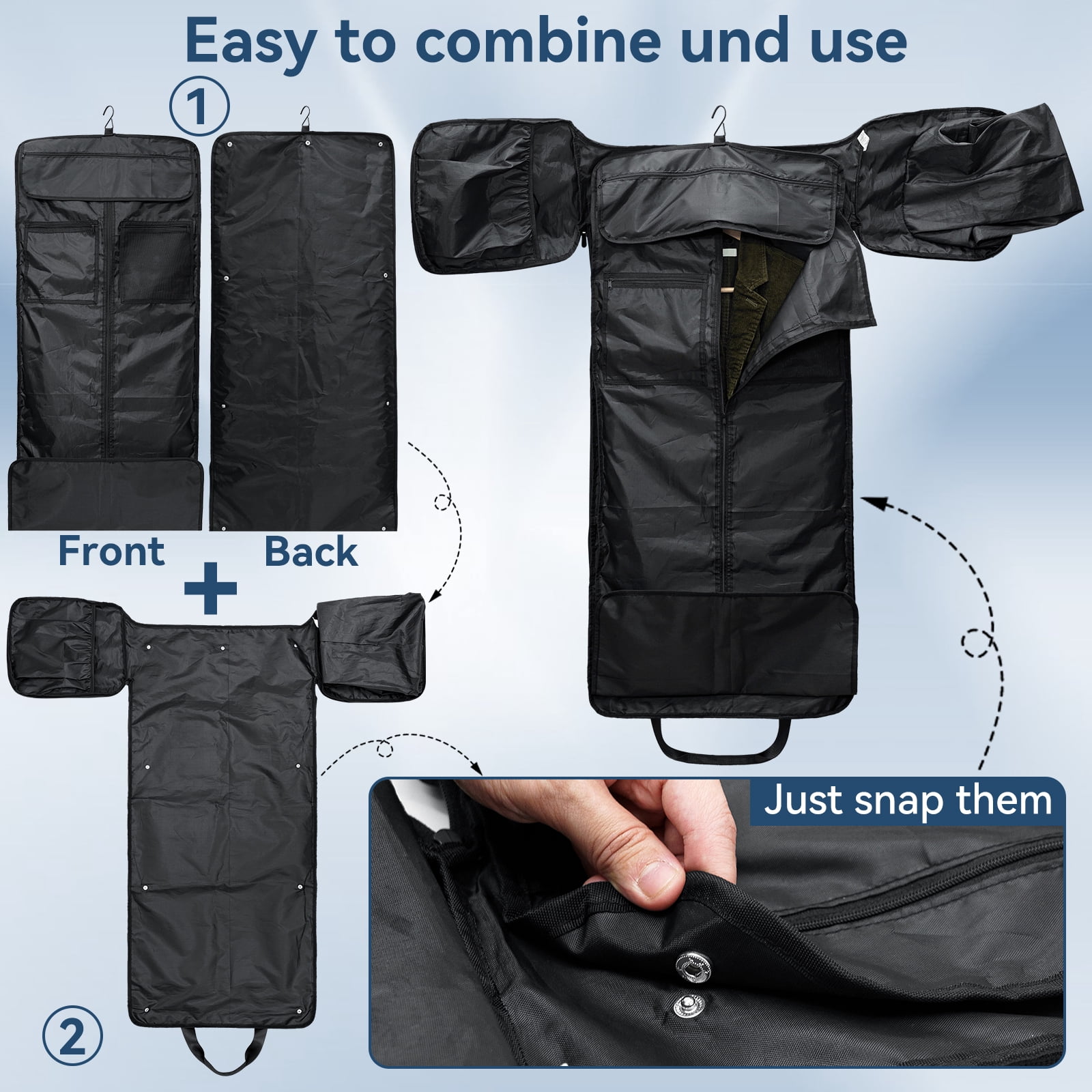 HONEIER Garment Bag for Travel 4 in 1 Waterproof Travel Suit Bag with Shoulder Strap Convertible Garment Duffel Bag with Shoe Compartment for Men Women, Carry on Luggage Bags Gym Bag, Black, 55L