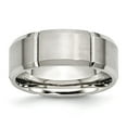 thumbnail image 1 of Stainless Steel Beveled Edge Grooved 8mm Brushed/Polished Wedding Band - Size 12.5, 1 of 5