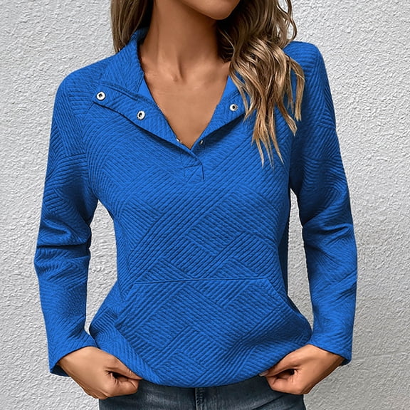Free Shipping Womens Sweatshirt Casual Textured Long Sleeve Henley Button V Neck Loose Pullover 2025 Trendy Fall Outfits Tops