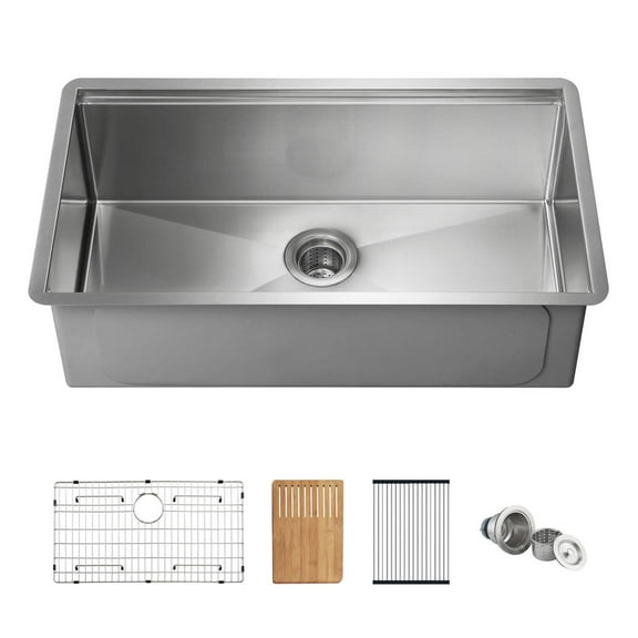 33" Handcrafted 316 Stainless Steel 16 Gauge Single Bowl Workstation Undermount Kitchen Sink