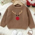 thumbnail image 2 of Baby Christmas Sweater Cute Reindeer Long Sleeve Crewneck Embroidery Knit Sweatshirt Toddler Fall Winter Pullover, 2 of 5