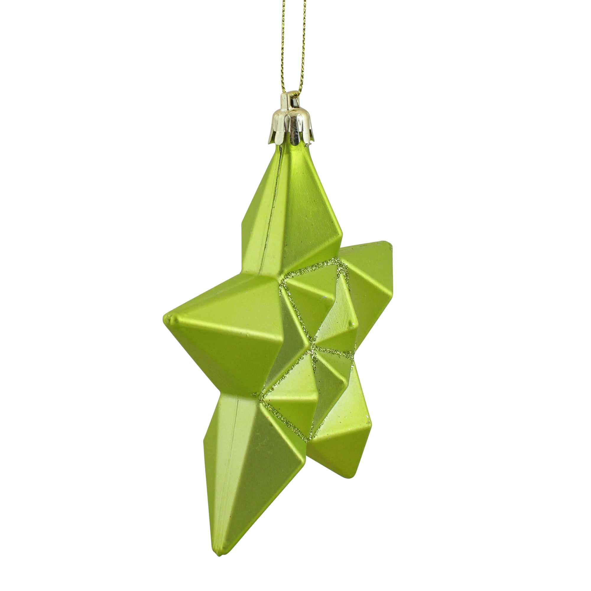 12ct Matte Green Kiwi Glittered Star Shatterproof Christmas Ornaments 5"