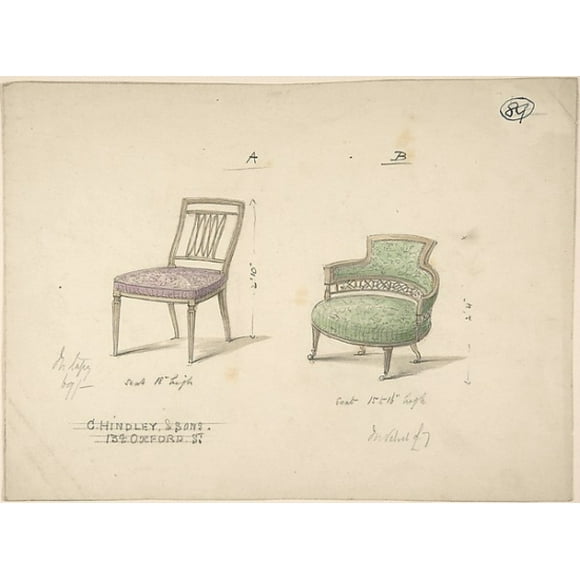 Dessins pour Affiche de Deux Chaises de Charles Hindley et Fils (britannique, Londres 1841 1917) (18 x 24)