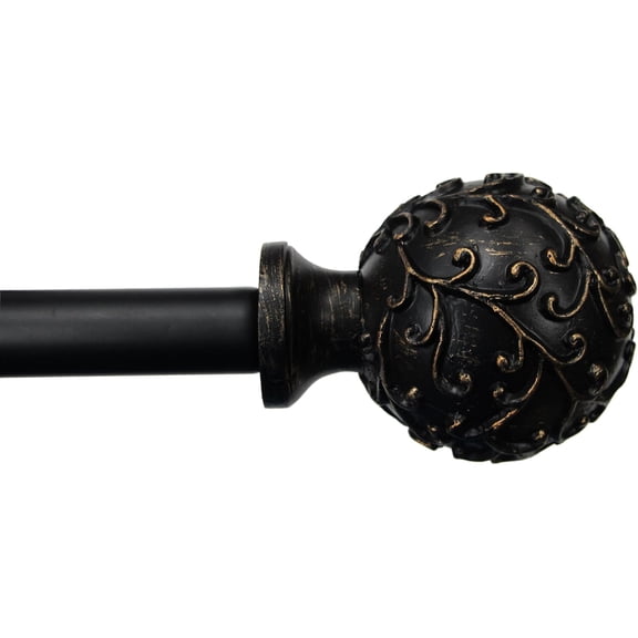 Urbanest Adjustable Single Curtain Rod Set With Relief Ball Finials – 3/4-Inch Diameter, With Black Rod, 28–48 Inches