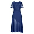 thumbnail image 6 of Women's Mesh Lace Summer Dress, Short Sleeve Round Neck Chiffon Party Dress with Waist Cutout, 6 of 7