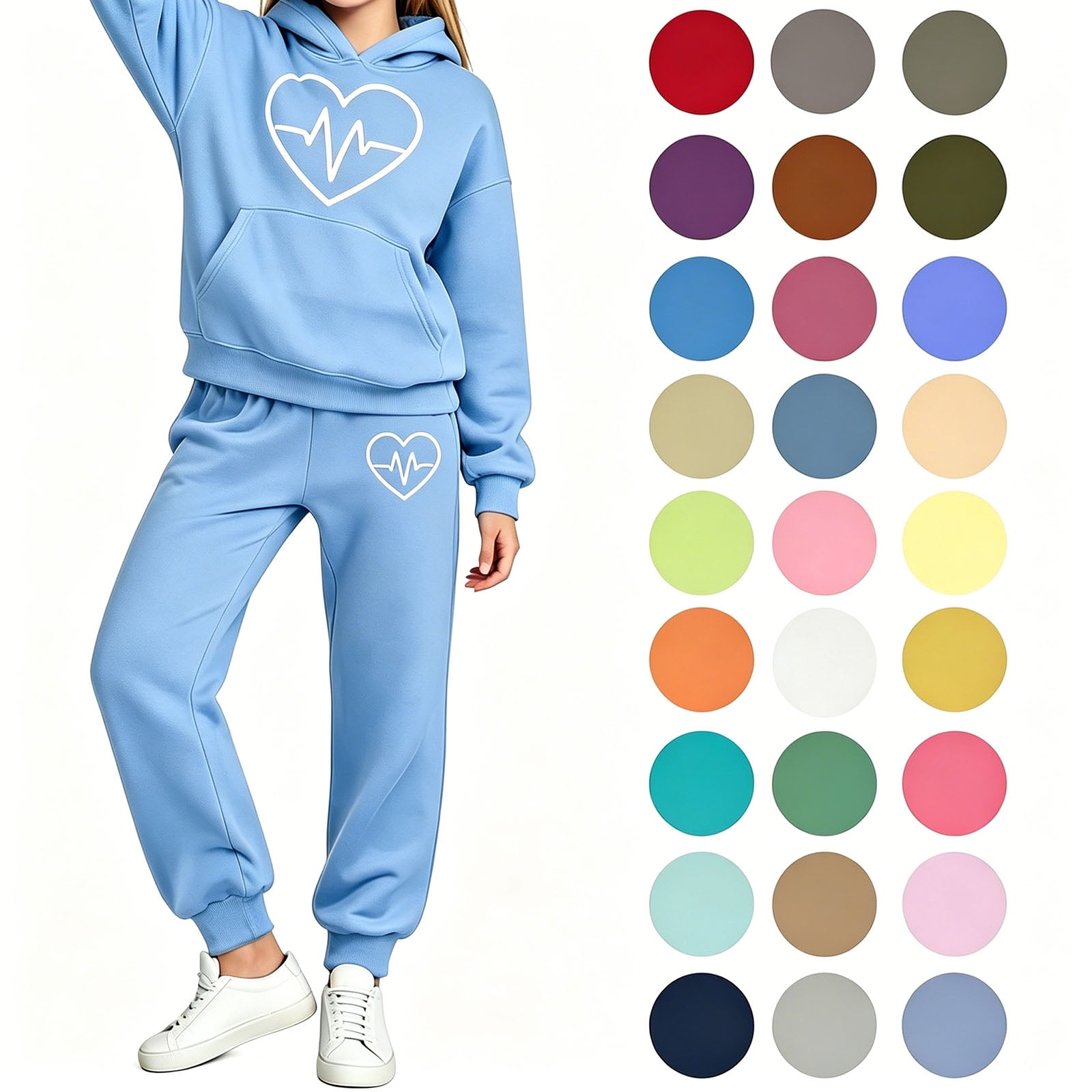 Fatuov Kids Hoodie and Sweatpants Set with Pocket Heart Printed Soft Fleece Hooded Sweatshirt and Long Sweatpant Set for Girls Boys 2 Piece Sweatsuit Size 3-4 Years