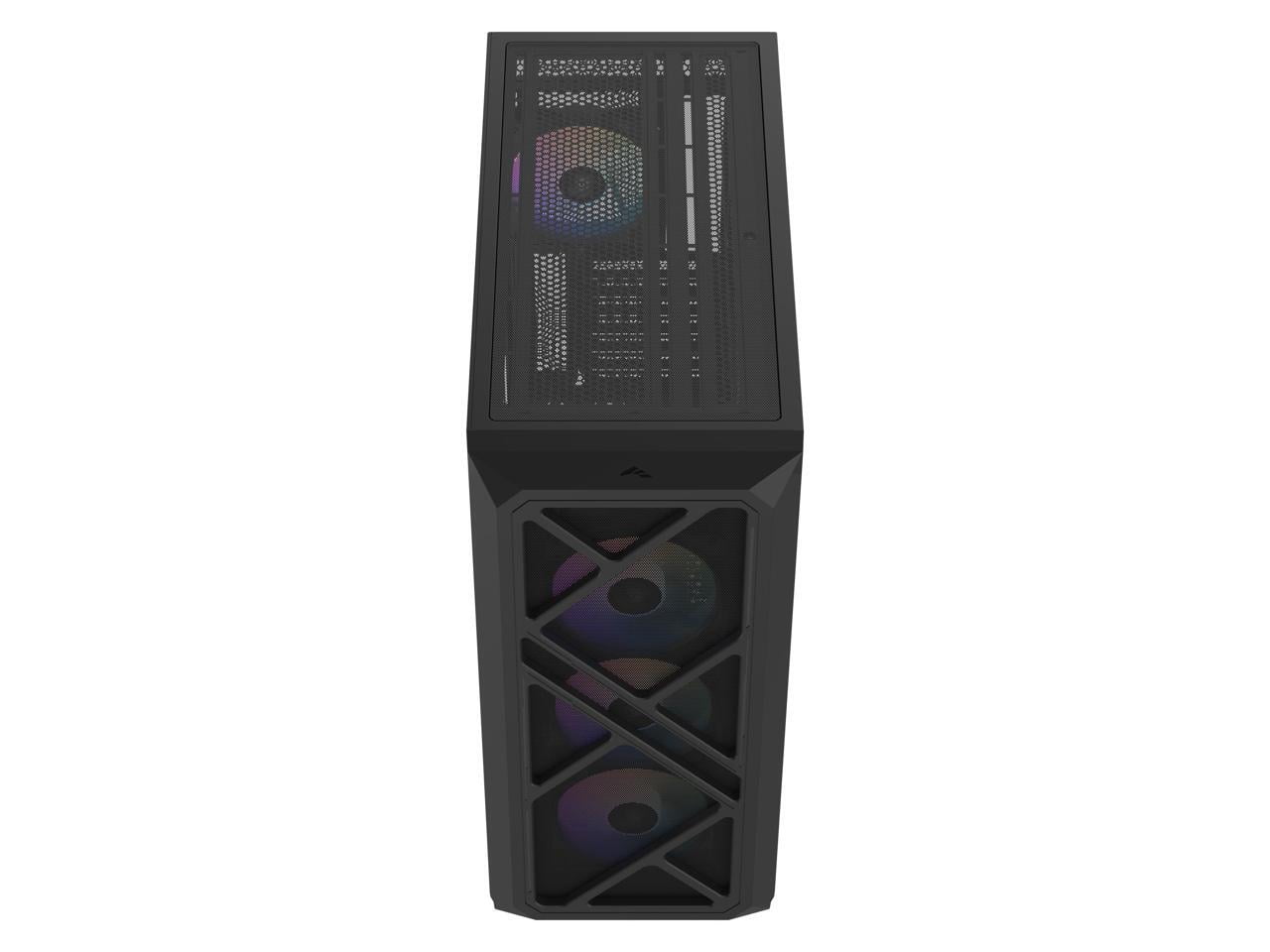 SAMA S41 Mid-Tower PC Case, 4 x 120mm ARGB Fans, Pre-Installed ARGB HUB, 4mm Tempered Glass, USB3.1 Type-C & USB 3.0 Ports, 7 Slots, Supports ATX / M-ATX / ITX, 360mm Water Cooling, Black